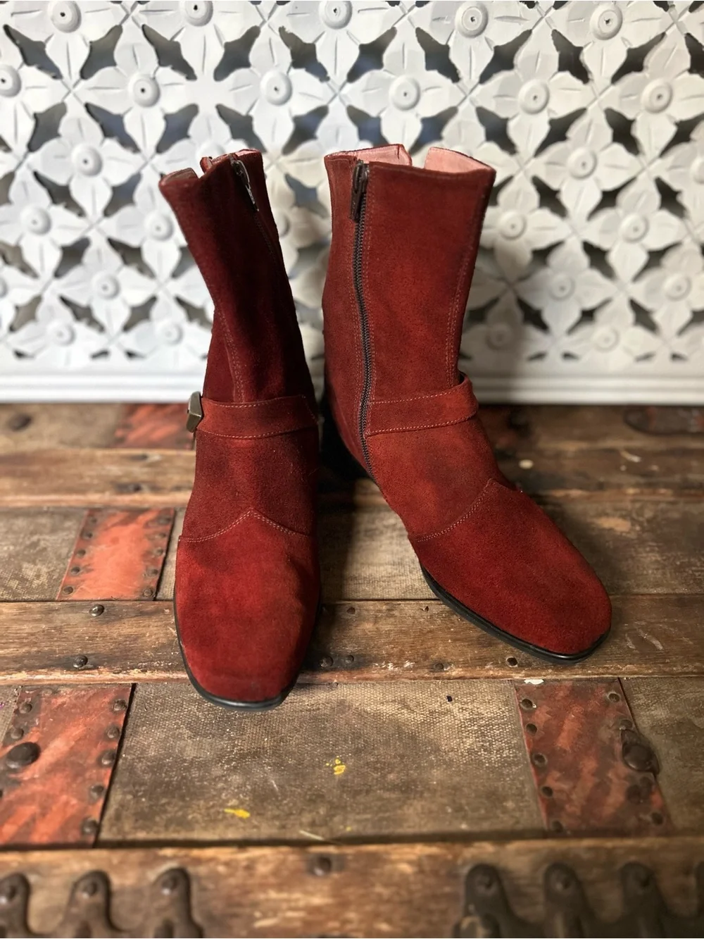 Naot Red Suede Ankle Boots Square Toe Comfort Booties Size 8.5